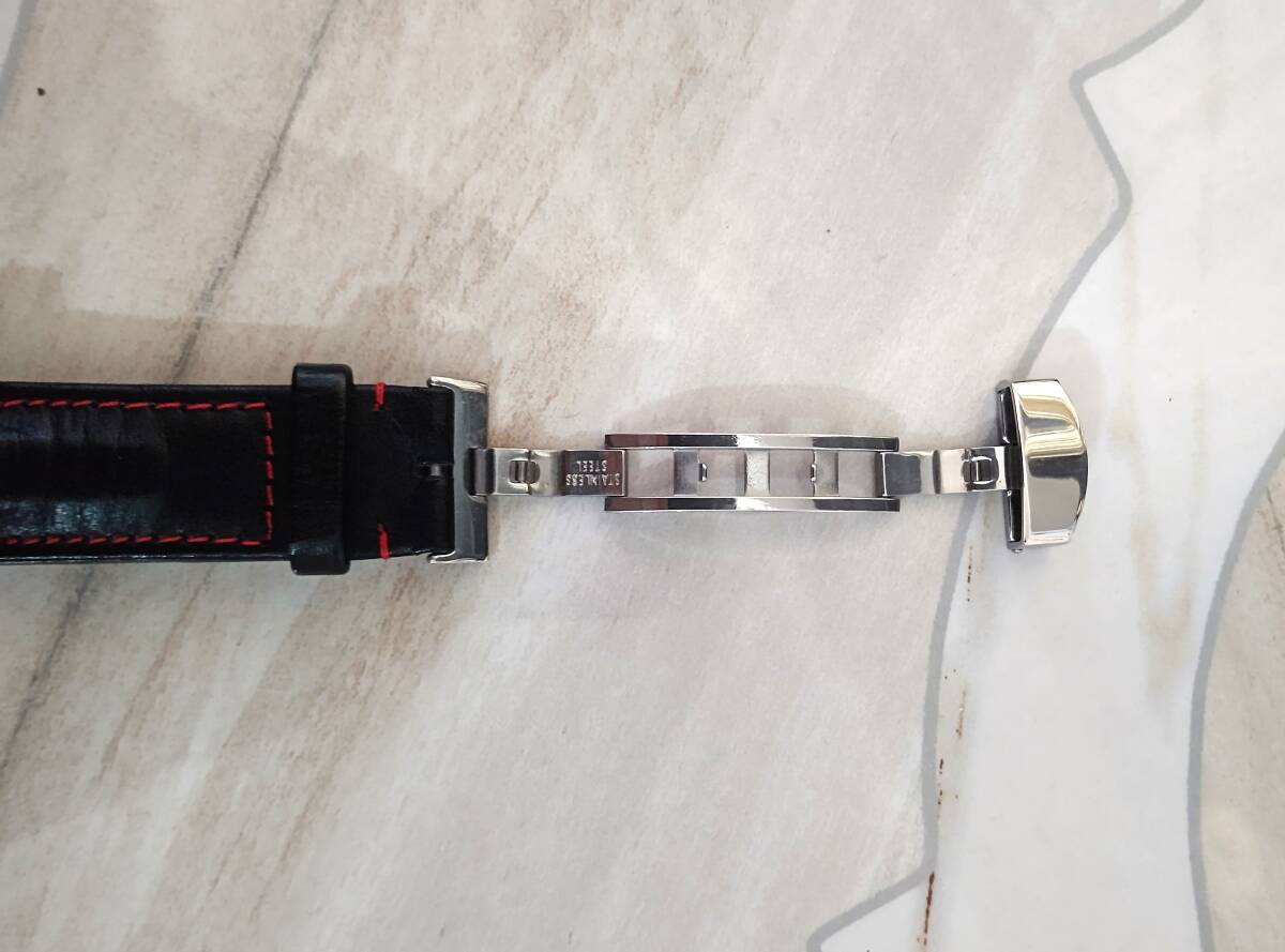 自動巻 名門時計メーカー「プリンス」 ブラック パワーリザーブ 裏スケ 自動巻き メンズ 腕時計 稼働品 PRINCE ベルト新品の画像7