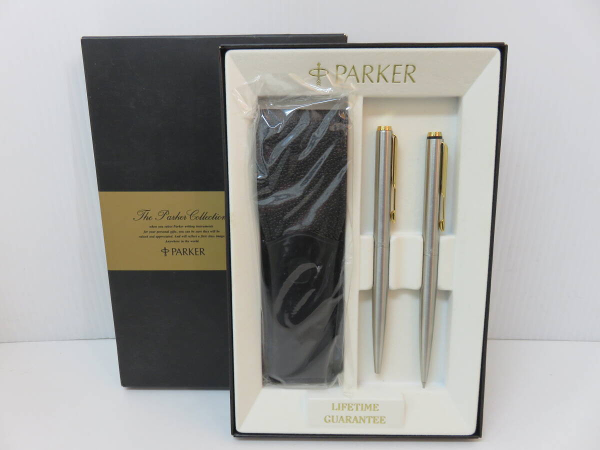 パーカー　ボールペン　シャープペン　セット　シルバー×ゴールドカラー　2本　筆記可能　専用箱付　PARKER_画像1