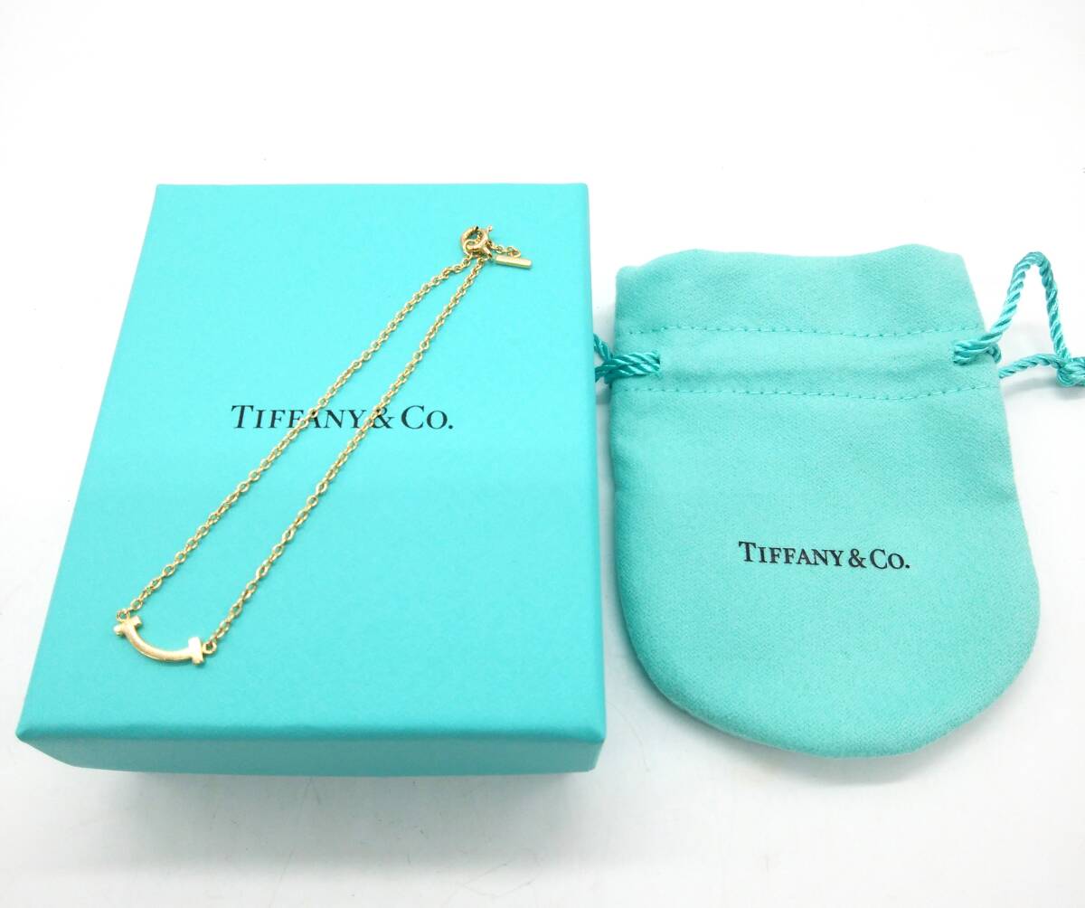 ■Tiffany&Co. ティファニー Tスマイル ミニ ブレスレット K18 750 イエローゴールド 1.７g 箱付き_画像1