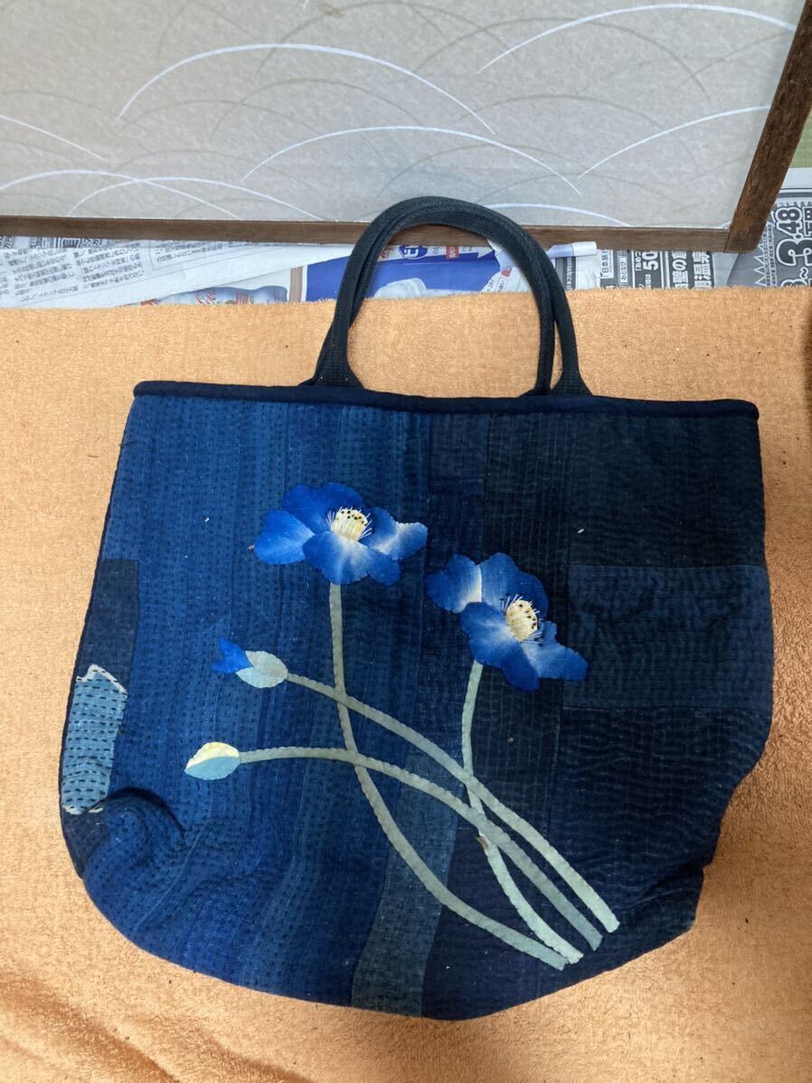  hand made? patchwork? old cloth? Indigo .? tote bag? handbag bag?..