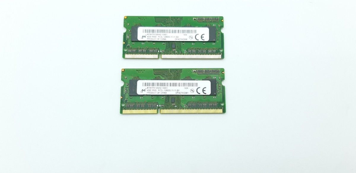 ノートPC用メモリ Micron PC3L-12800S 4GB×2枚 合計8GB 動作品