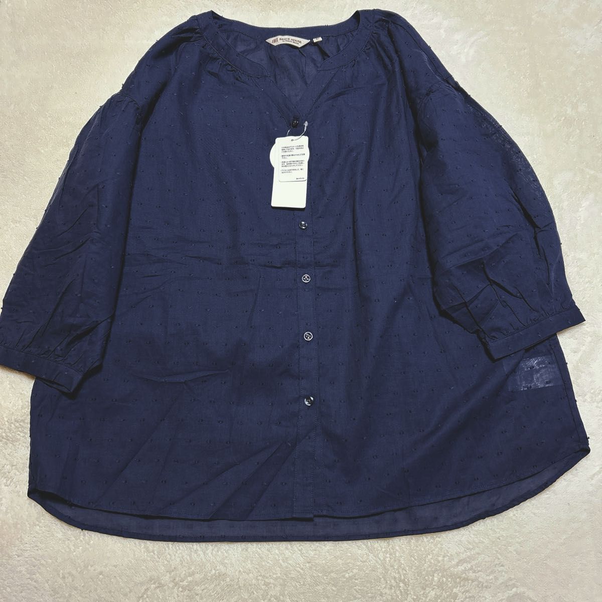 pm327.11 【タグ付き未使用品】BRICK HOUSE by Tokyo Shirts コットンブラウス ネイビー Lサイズ