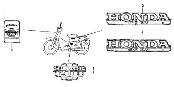 C90 DX フロント トップカバー エンブレム 3点 C50 デラックス 純正 C70 ホンダ HA02 スーパーカブ スピードナット 2個 丸目 .gbj.n1.s_HA02　F-31　エンブレム