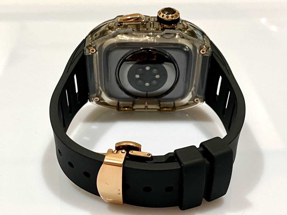 Apple Watch カバー ケース アップルウォッチ ラバー ベルト バンド 44mm/BBR 5Aブラックジルコニアの画像4