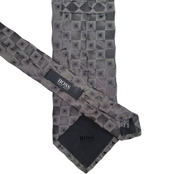 ★美品★ HUGO BOSS 高級ネクタイ ブロック柄 グレー系 ヒューゴボス USED メンズ服飾小物 中古 t848_画像5