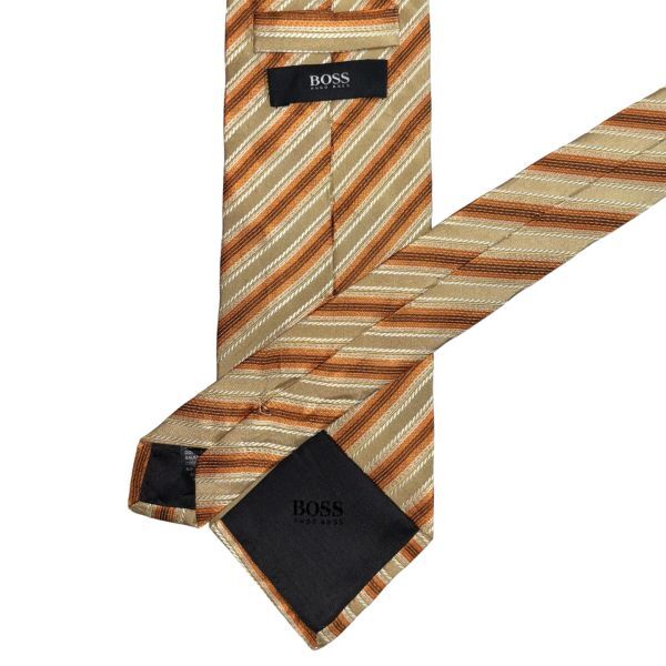 HUGO BOSS high class necktie stripe pattern reji men taru pattern beige group × orange series Hugo Boss USED men's clothing accessories used t929