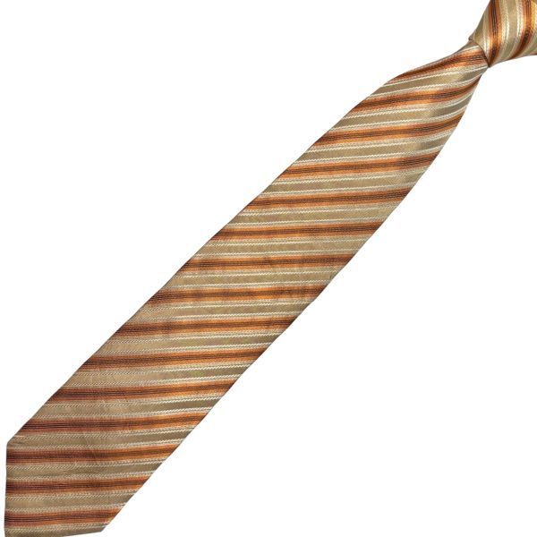 HUGO BOSS high class necktie stripe pattern reji men taru pattern beige group × orange series Hugo Boss USED men's clothing accessories used t929