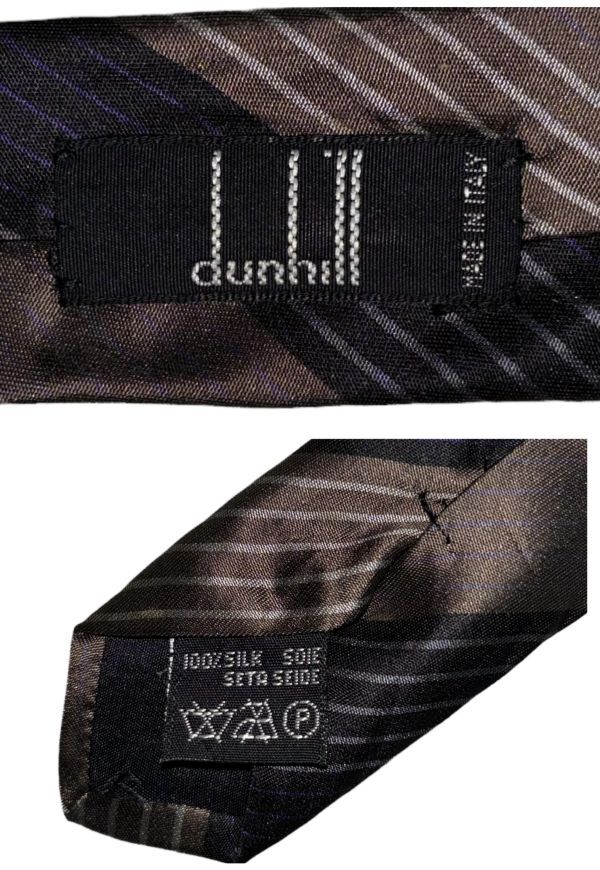 ★細め★ dunhill 高級ネクタイ ストライプ柄 ブラウン系 レジメンタル ダンヒル メンズ服飾小物 ネコポス可 USED 中古 t857_画像6