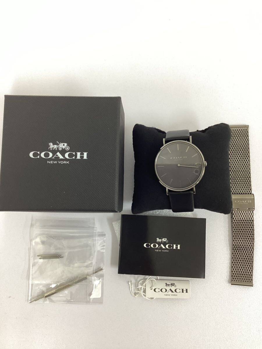 COACH wristwatch Coach CA.124.2.34.1576 black accessory equipped coach box attaching belt change equipped!! gorgeous #17623