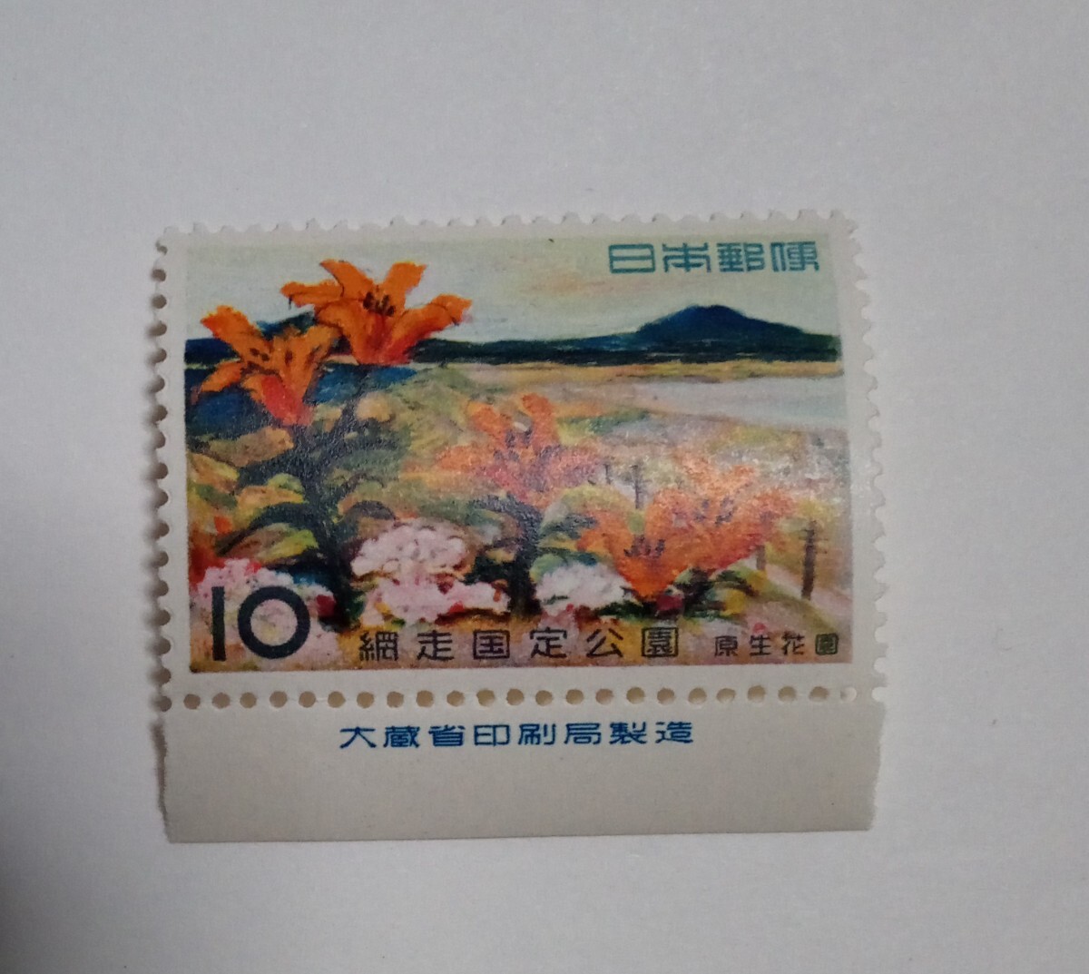 昭和35年 国定公園 網走 原生花園 10円 1枚/大蔵省銘版付/額面10円/未使用/1960年/銘付/北海道_画像1