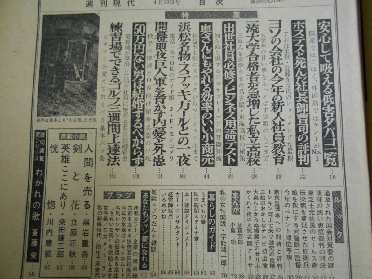 週刊現代 1967年昭和42年4 13 浅丘ルリ子 薬師寺管主 高田好胤師/情熱の水着ショー/川口小枝 日本レイヨン タバコ 食肉供給 エズメモーラン_画像7