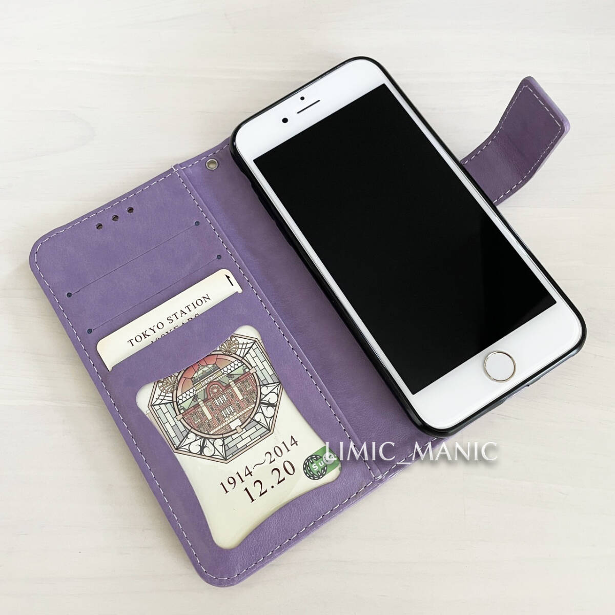iPhone 7 8 SE (第2世代/第3世代) SE2 SE3 ケース スマホ 手帳型 カードケース パープル 紫 紫色 曼荼羅模様 花柄 アイフォン_画像5