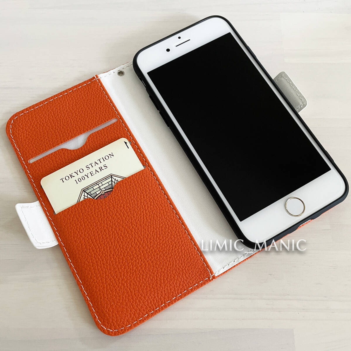 iPhone 7 8 SE (第2世代/第3世代) SE2 SE3 手帳型 ケース スマホケース カードケース カラフル レザー調 オレンジ 橙 アイフォン_画像5