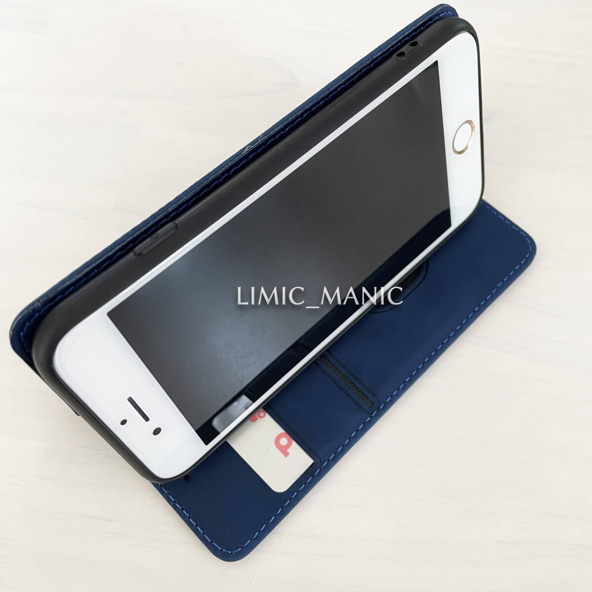 訳あり iPhone 7 8 SE (第2世代/第3世代) SE2 SE3 ケース スマホケース 手帳型 スウェード調 ネイビー 紺 紺色 磁石 マグネット アイフォンの画像4