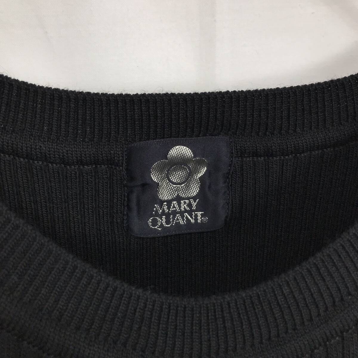 NZ890●MARYQUANT ウール混 リブニット タイト ワンピース●M●ブラック マリークワント_画像3