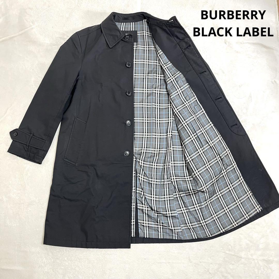 465 BURBERRY BLACK LABEL バーバリー ブラックレーベル ステンカラーコート ブラック_画像1