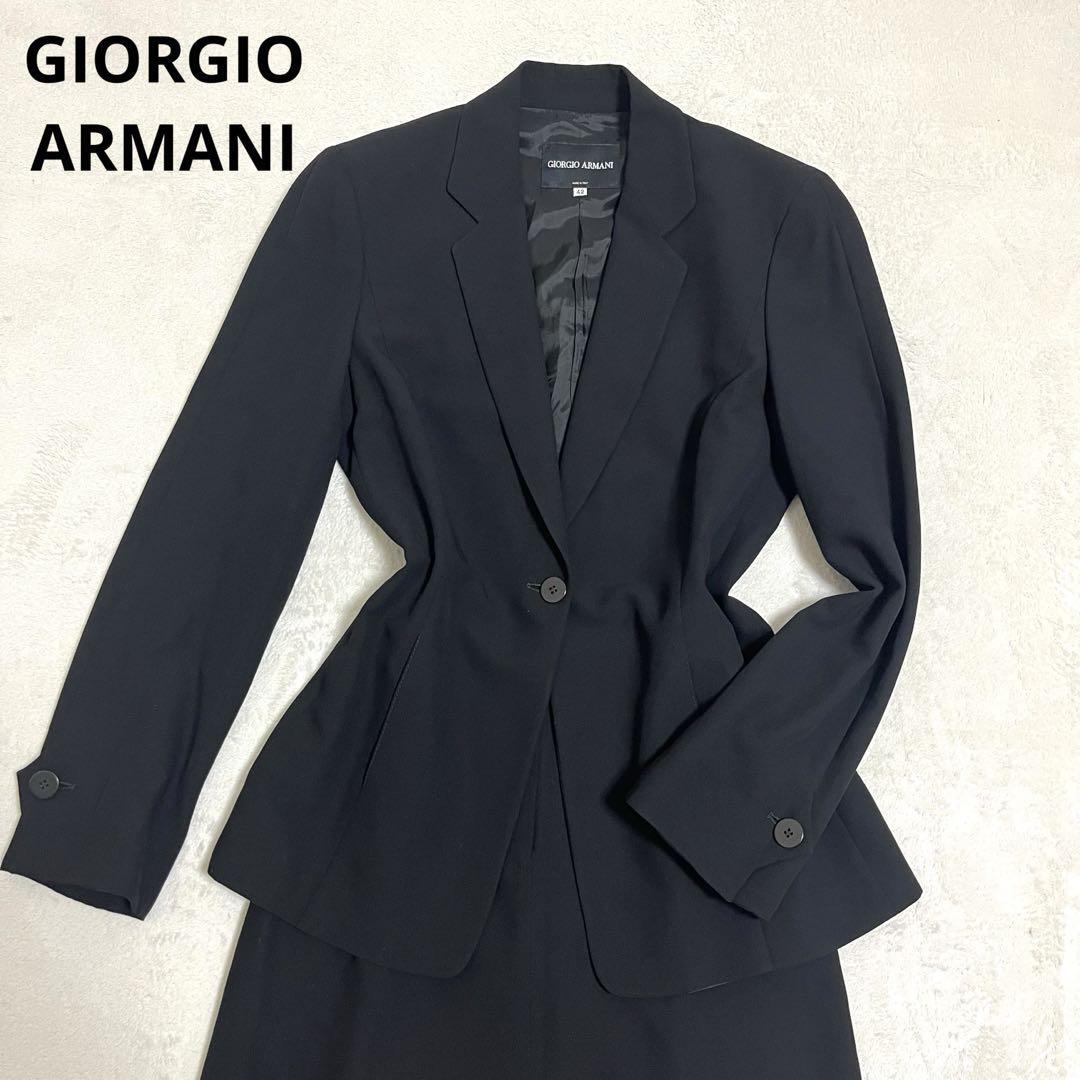461 GIORGIO ARMANI ジョルジオ アルマーニ スカートスーツ ブラック 42 キュプラ_画像1