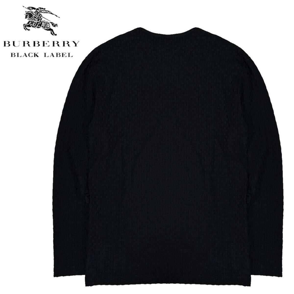 美品 バーバリーブラックレーベル BIGホース刺繍 イントレチャート編み 薄手ニット 長袖 カットソー 3/L 黒 Tシャツ BURBERRY BLACK LABELの画像3