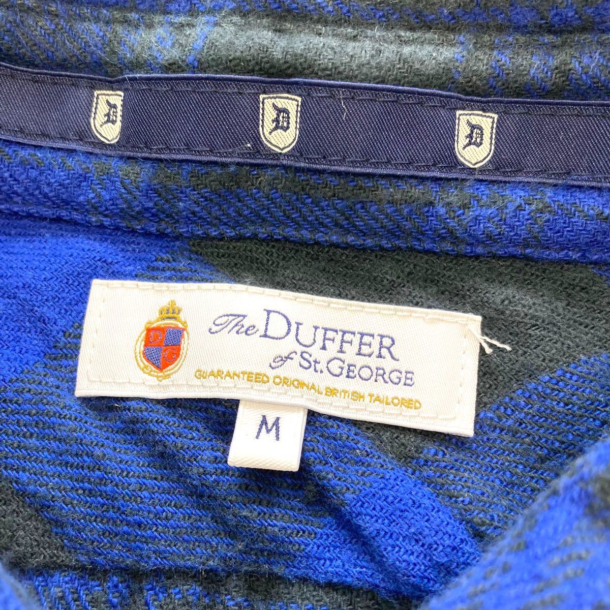 【DUFFER】ザダファーオブセントジョージ フランネルシャツ ネルシャツ チェックシャツ 長袖シャツ 刺繍ロゴ フラップポケット 青黒 (M)_画像8