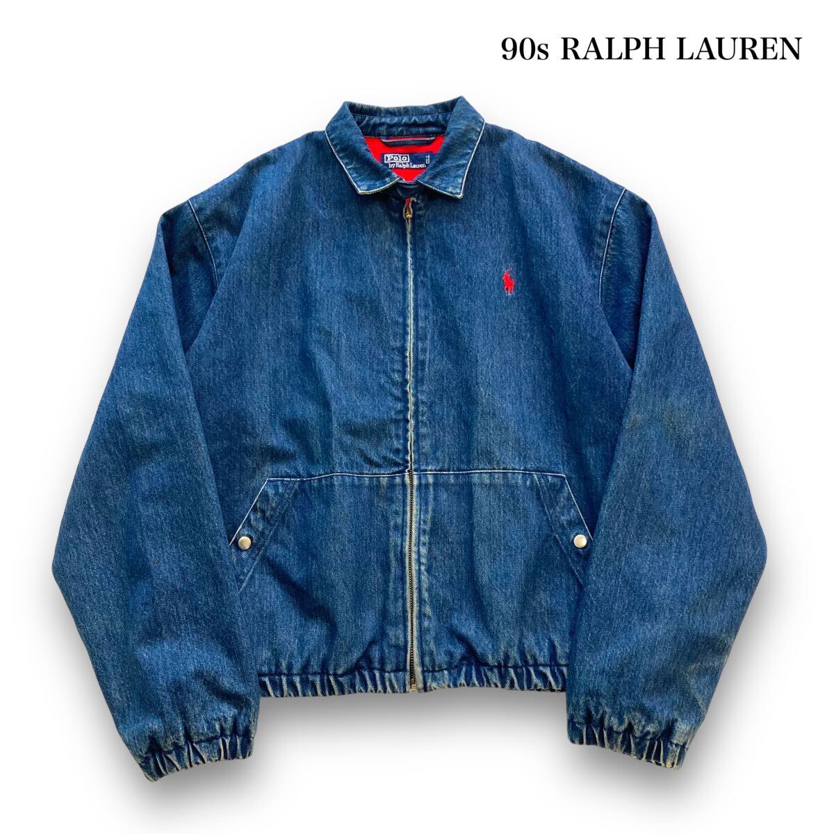 【POLO RALPH LAUREN】90s ポロラルフローレン デニムジャケット スイングトップブルゾン 90年代 ヴィンテージ 刺繍ロゴ 古着 チンスト (L)