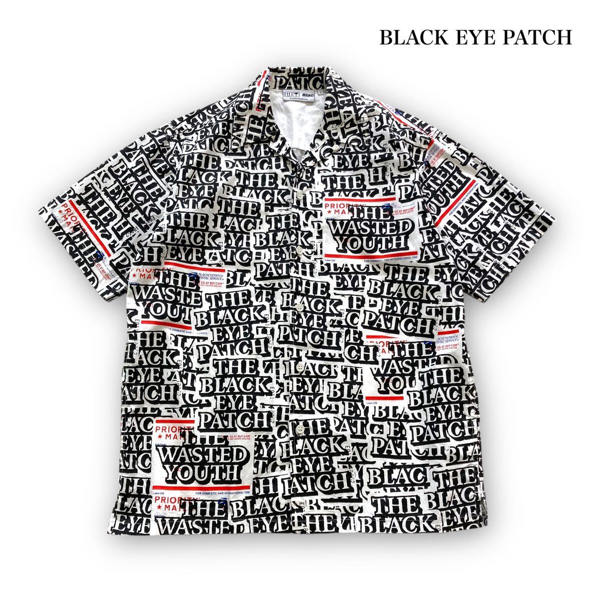 【BLACK EYE PATCH】ブラックアイパッチ オープンカラー 総柄シャツ 半袖シャツ verdy / wastedyouthコラボ ポップアップ限定モデル (L)