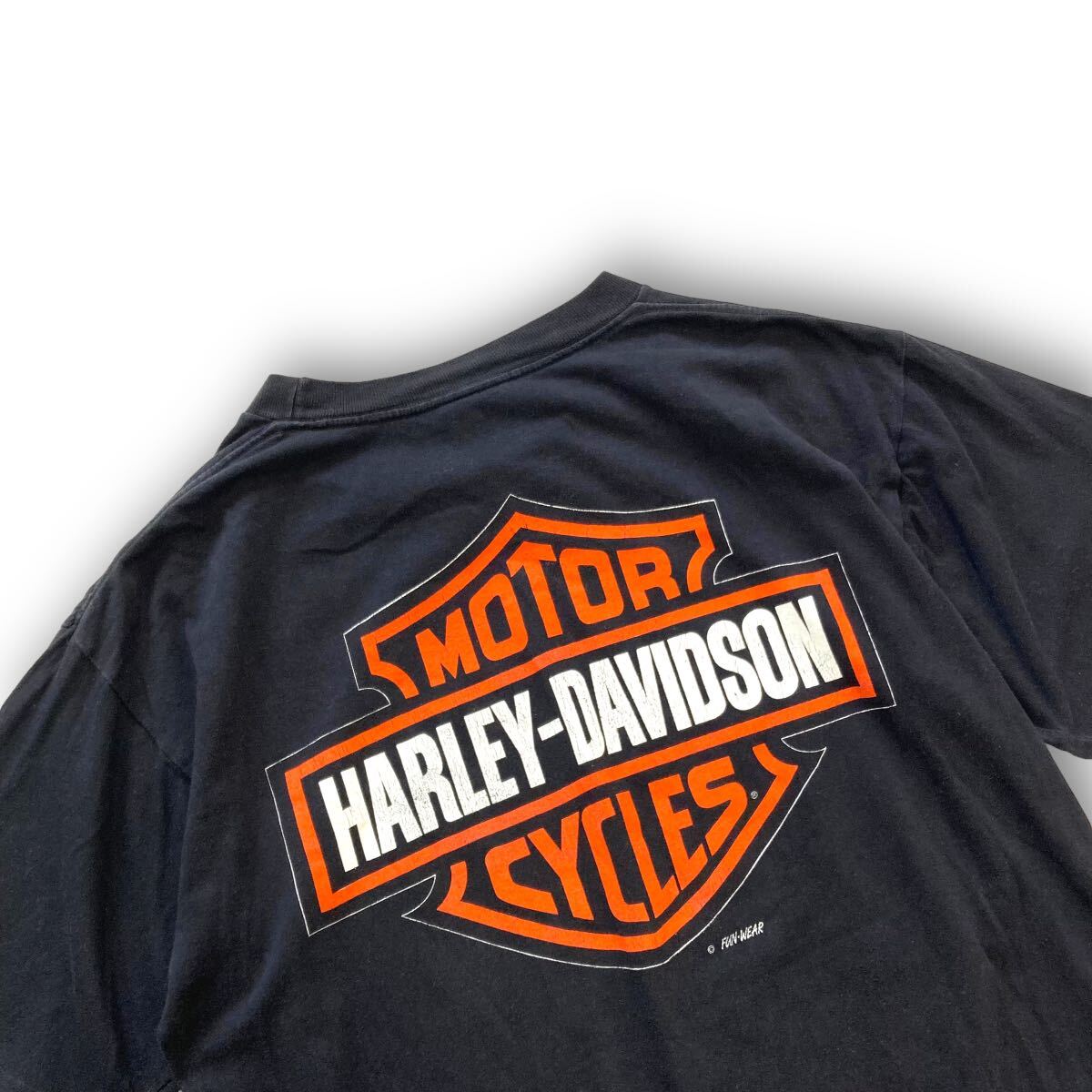 【HARLEY -DAVIDSON】90s ハーレーダビットソン USA製 シングルステッチ Tシャツ 半袖 古着 ヴィンテージファイヤーパターン 黒 ブラック