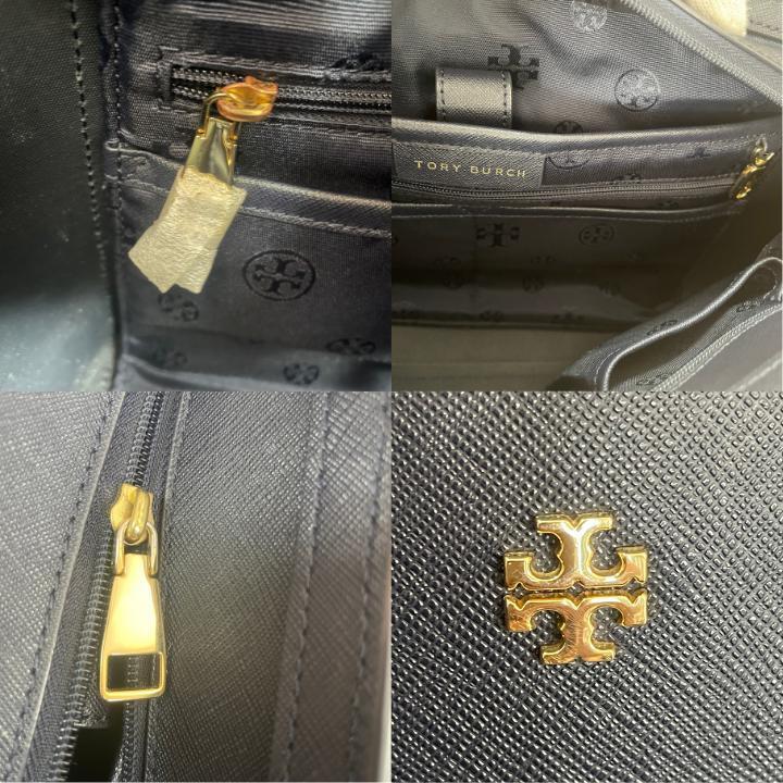 【美品】TORY BURCH トリーバーチ トートバッグ エマーソン ネイビー 肩掛け レザー ゴールドロゴ A4収納可能 ビジネス 通勤 高級 本革_画像8