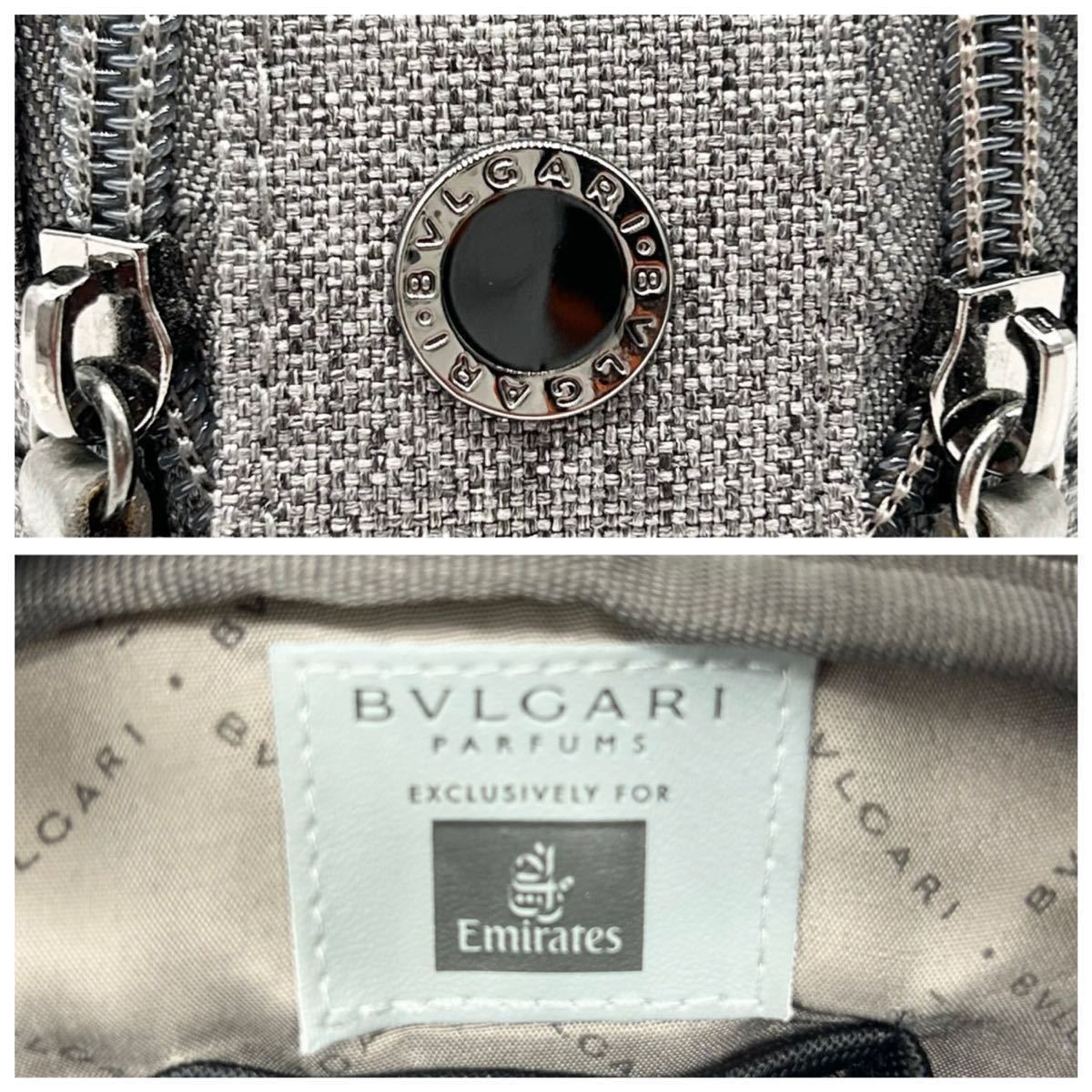 【新品未使用】BVLGARI ブルガリ セカンドバッグ クラッチバッグ ミニバッグ サークル金具 シルバー金具 レザー キャンバス メンズ グレー_画像10