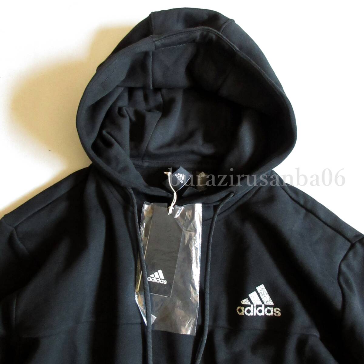 メンズ L◆未使用 定価1.3万 adidas アディダス スウェット 裏フリース 上下 プルオーバー パーカー スウェットパンツ セットアップ 黒_画像3