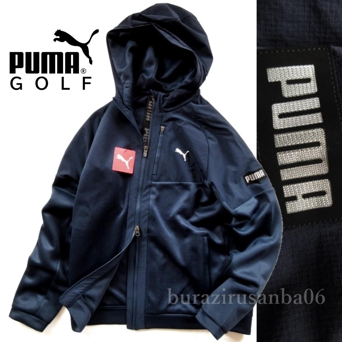 メンズ M◆未使用 定価16,500円 PUMA GOLF プーマゴルフ 秋冬 ミックス フーデッドジャケット ゴルフパーカー 濃紺 肌寒い季節におすすめ