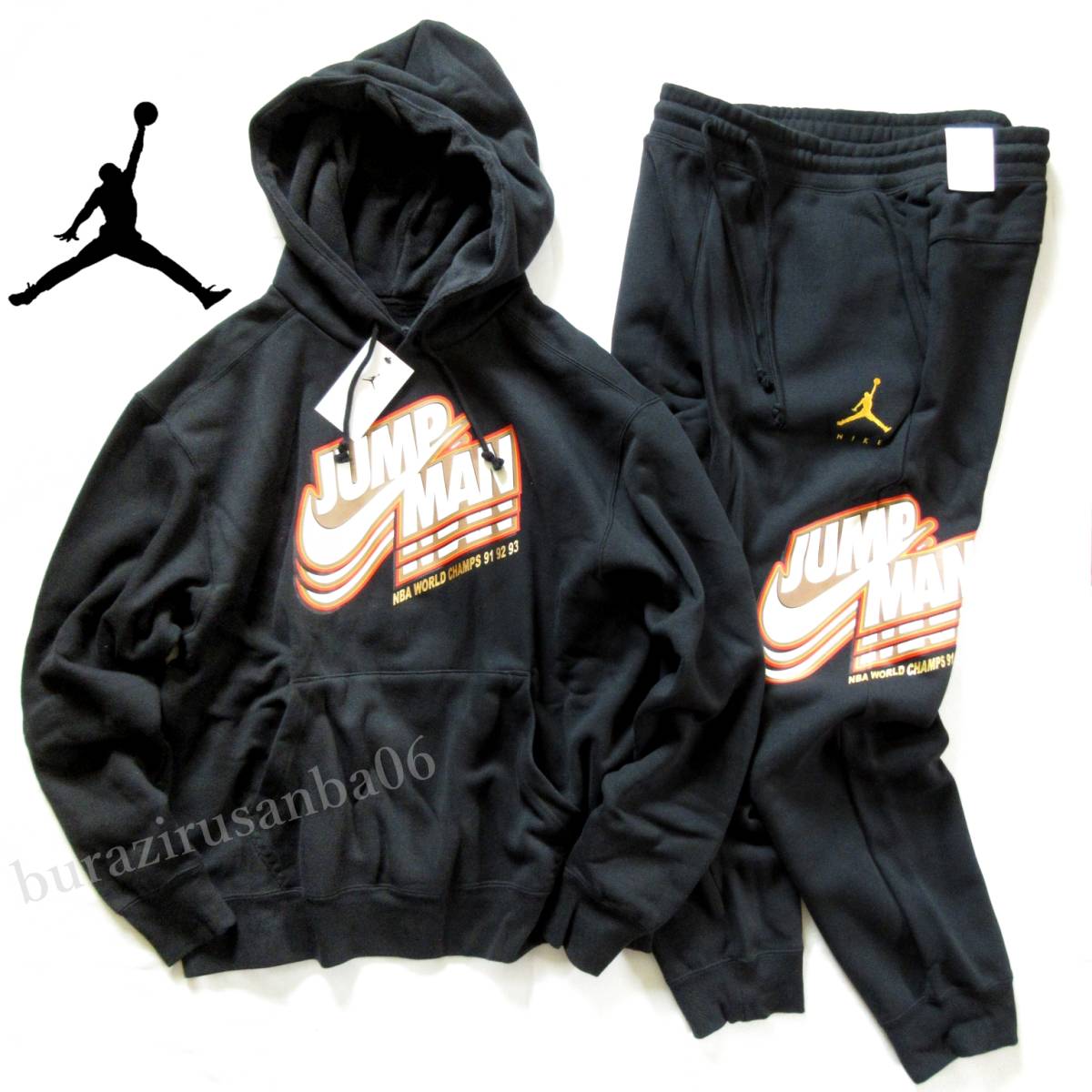 メンズ 2XL◆未使用 定価1.7万 NIKE ナイキ スウェット JORDAN ジョーダン ジャンプマン 裏フリース パーカー パンツ セットアップ 黒_画像1