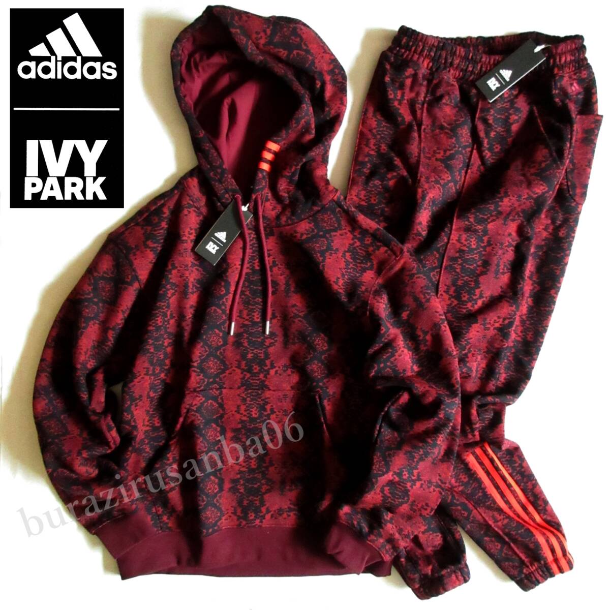 M◆未使用 定価31,000円 adidas × IVY PARK アディダス アイビーパーク 総柄 厚手 スウェット パーカー スウェットパンツ セットアップ_画像1