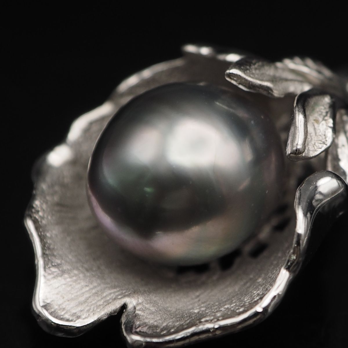 M968 淡水真珠 パール SILVER刻印 ペンダント トップ グレー系カラー デザイン シルバー チャーム ヘッド 6月誕生石の画像7