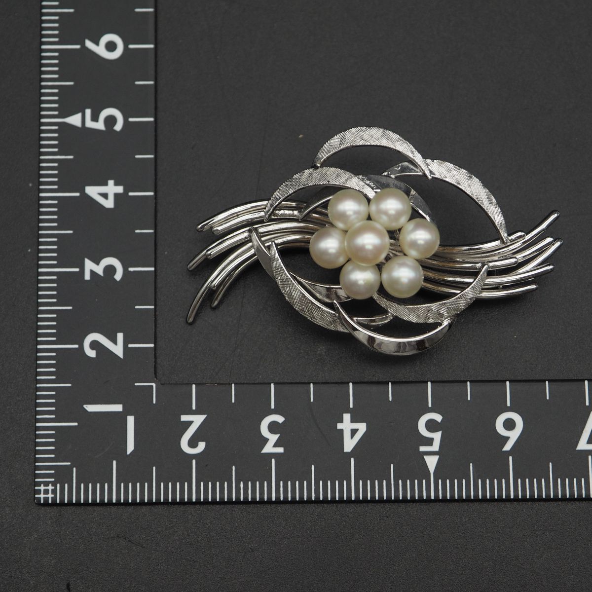 P002 あこや真珠 5~5.4mm7珠 パール STERLING刻印 ブローチ デザイン シルバー コサージュ 6月誕生石