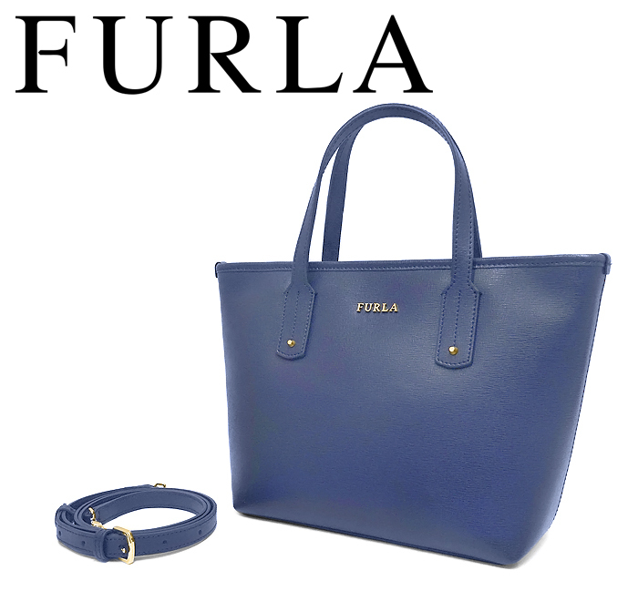 【超美品 ほぼ未使用】 フルラ FURLA 2WAY ハンドバッグ ショルダーバッグ トートバッグ 鞄 レザー 本革 ネイビー レディース 使いやすい