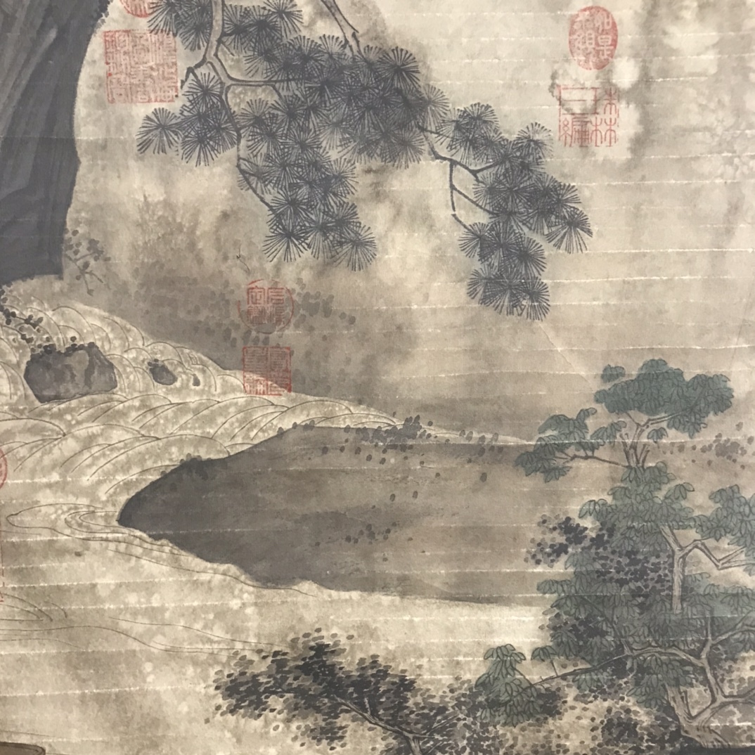 旧蔵 明代畫家 [文正明]山水画 中堂画 帶火漆 挂軸 稀少珍品 古美術品 古美味 L0326_画像5