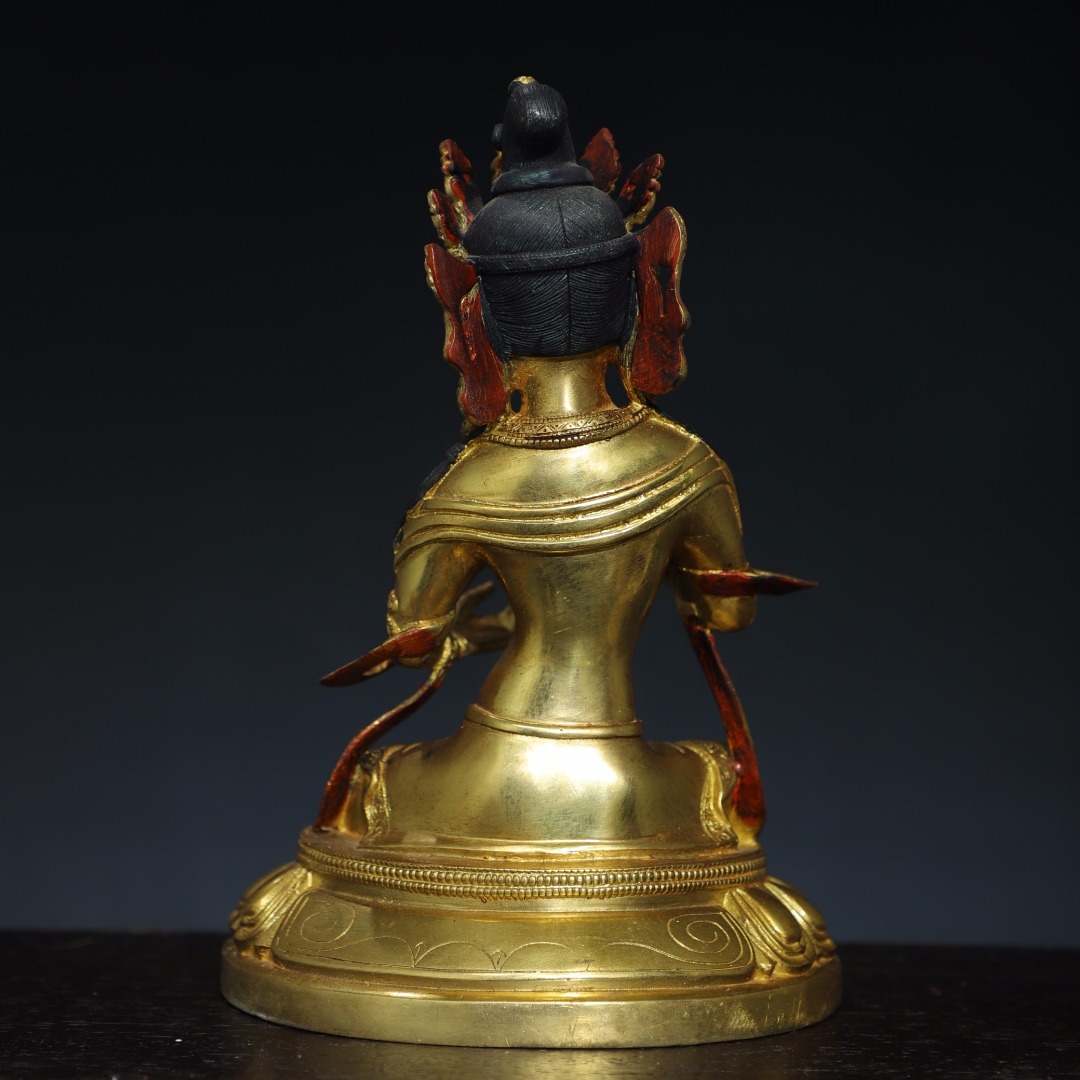 旧蔵 清 銅製 銅塗金画彩【度母】仏像 造像 巧奪天工 稀少珍品 機上品 古美術品 L0306_画像7