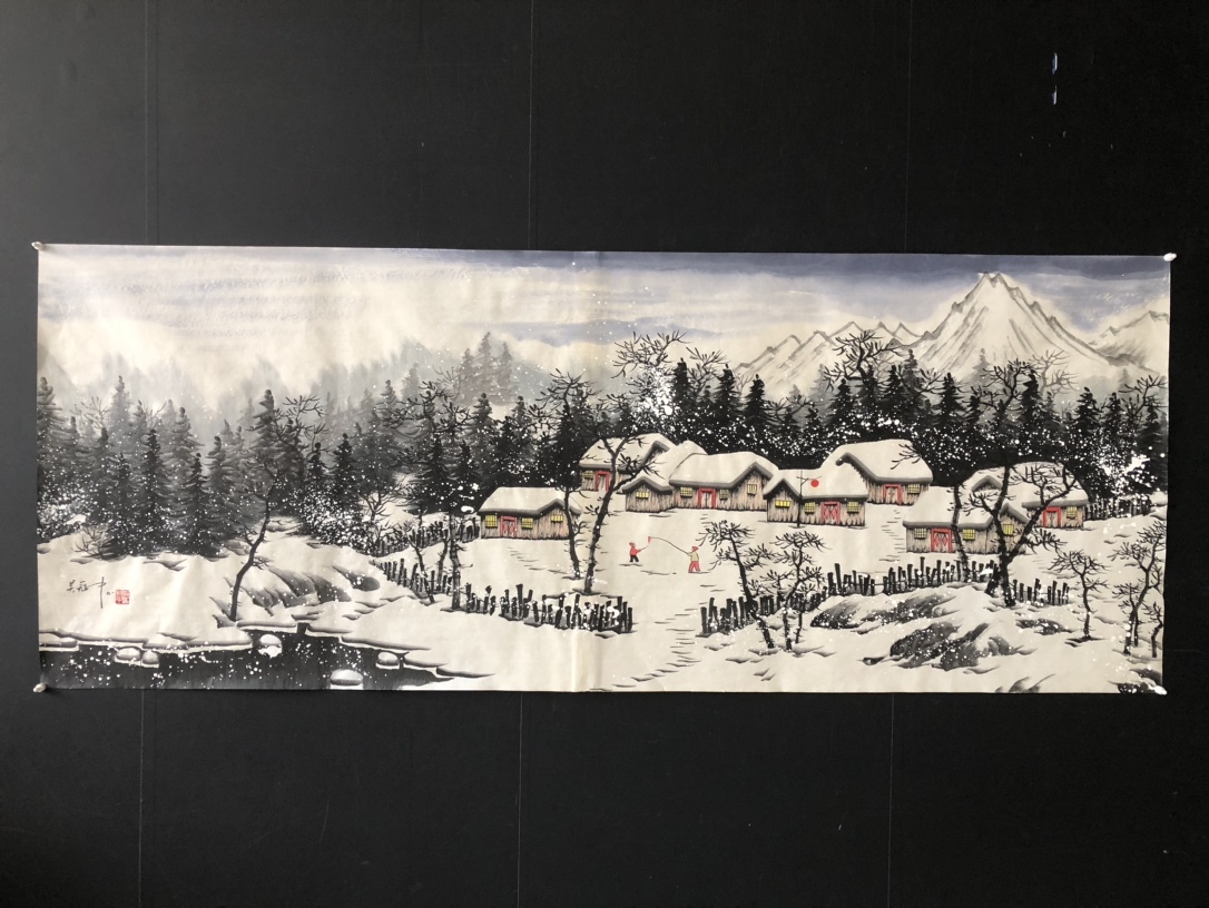 旧蔵 中国現代画家【呉冠中】雪景画 横幅 純手繪画 古美術品 古美味 L0327_画像1