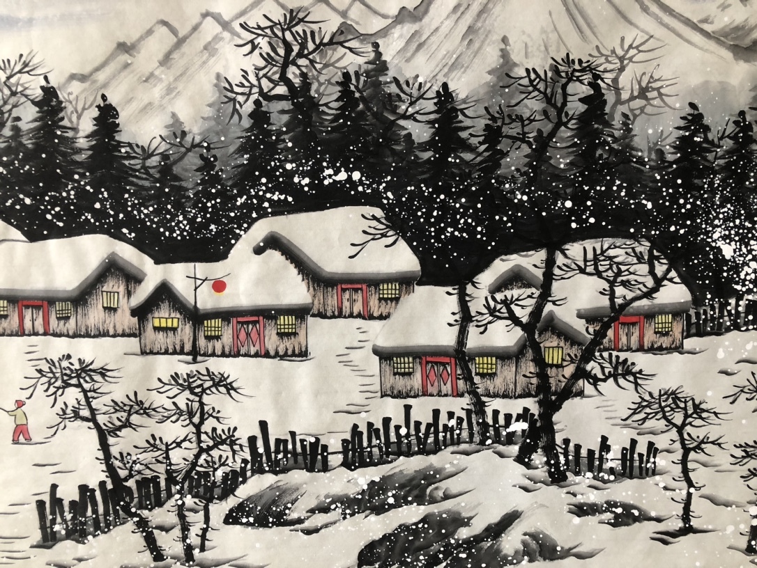 旧蔵 中国現代画家【呉冠中】雪景画 横幅 純手繪画 古美術品 古美味 L0327_画像7