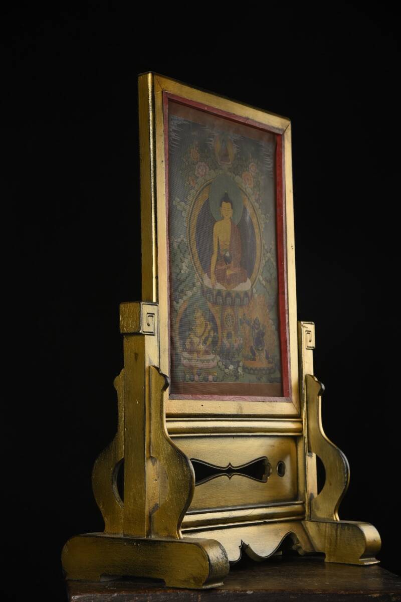 旧蔵 清 木胎漆金嵌銅 トリスタンカード 插屏（雙面工） 極細工 稀少珍品 古美術品 L0305_画像8