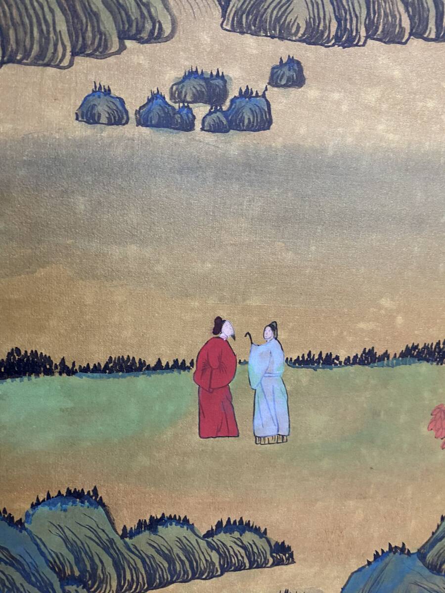 旧蔵 明朝後期大臣 書画家[董其昌]山水画 純手繪 中堂 絹本 挂軸 古美術品 L0306_画像5