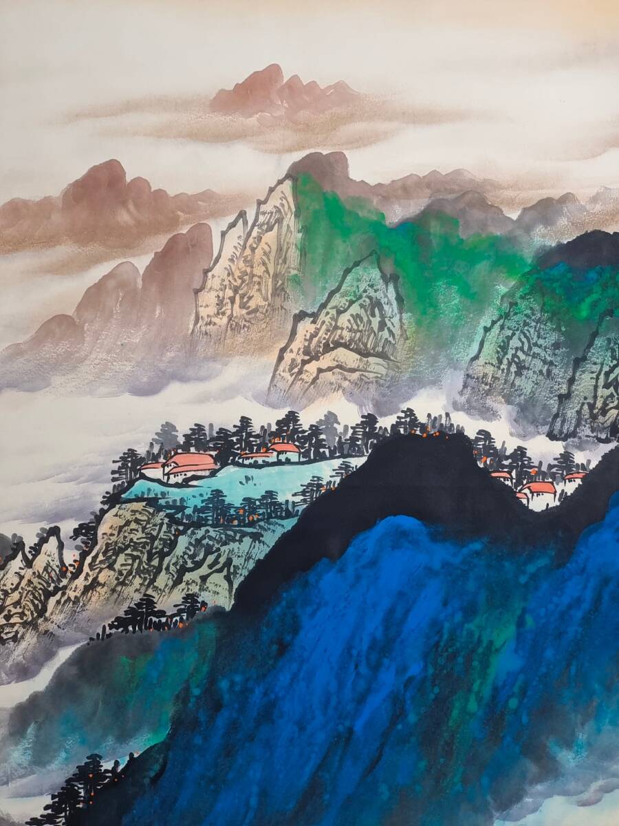 旧蔵 中国近現代国画家【張大千】山水画 純手繪 宣紙 挂軸 稀少珍品 古美術品 L0309_画像4