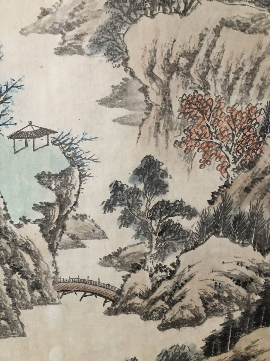 旧蔵 中國近現代書畫家【齊白石】山水画 3幅套畫 手繪画 中堂 挂軸 古美術品 古美味 L0316_画像5