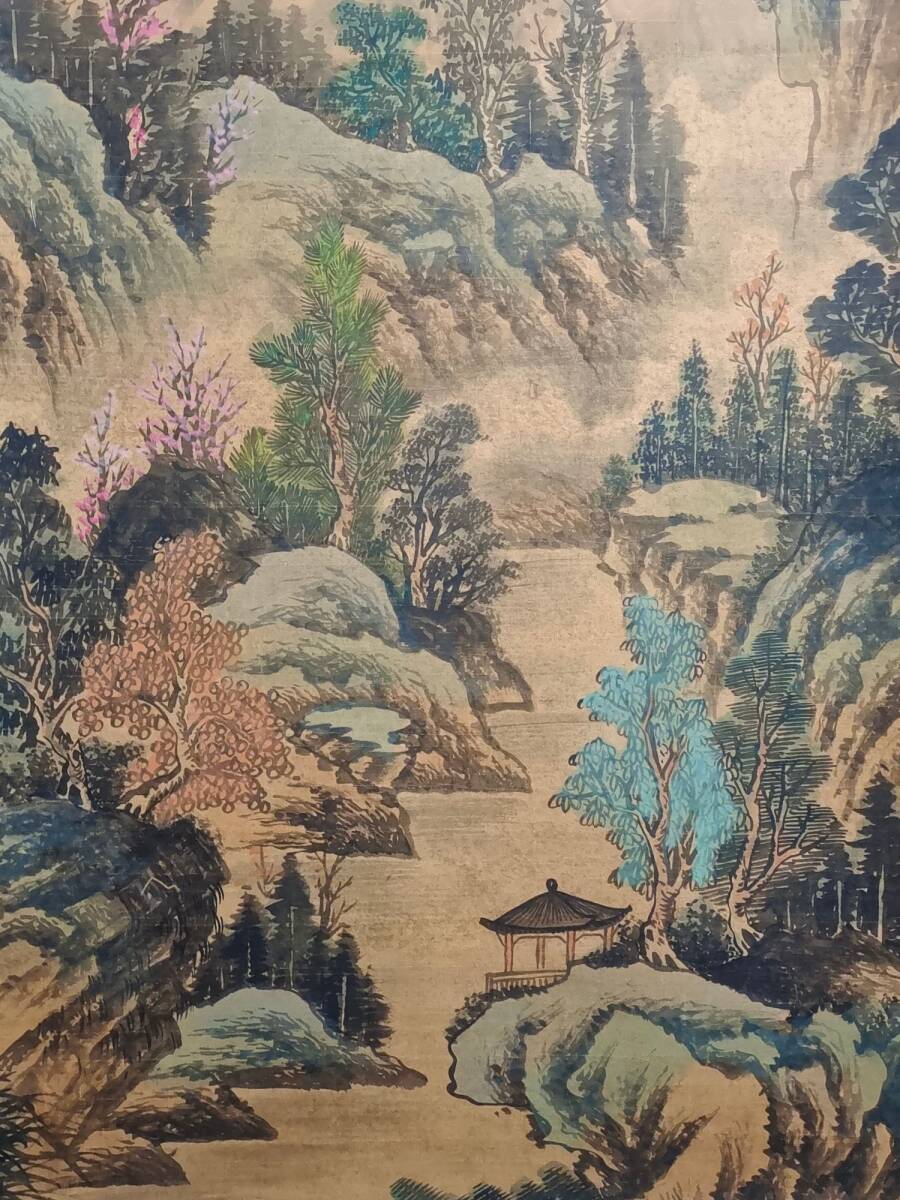 旧蔵 明代畫家【文正明】山水画 手繪画 中堂画 宣紙 挂軸 古美味 L0317_画像8