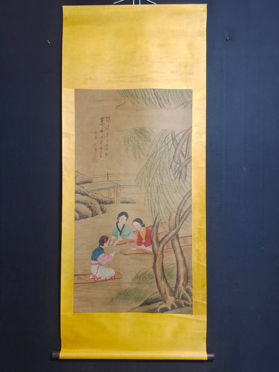 旧蔵 【明代著名画家 唐寅 字:伯虎】人物画 中堂画 手繪画 絹本 旧蔵 【明代著名画家 唐寅 字:伯虎】人物画 中堂画 手繪画 絹本