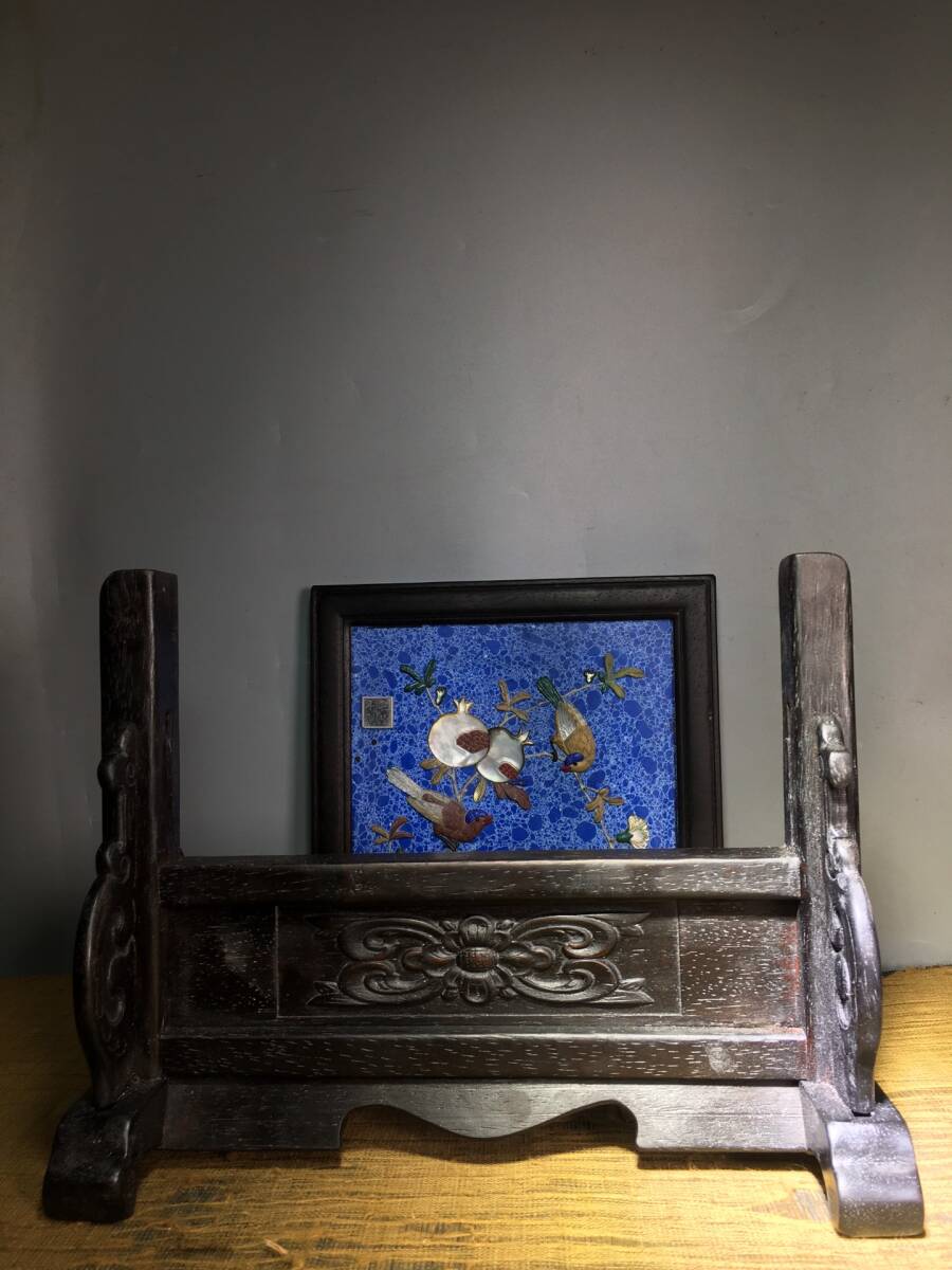旧蔵 清時代 木製 檀木+青金石 屏風 極細工 稀少珍品 古 旧蔵 清時代 木製 檀木+青金石 屏風 極細工 稀少珍品 古