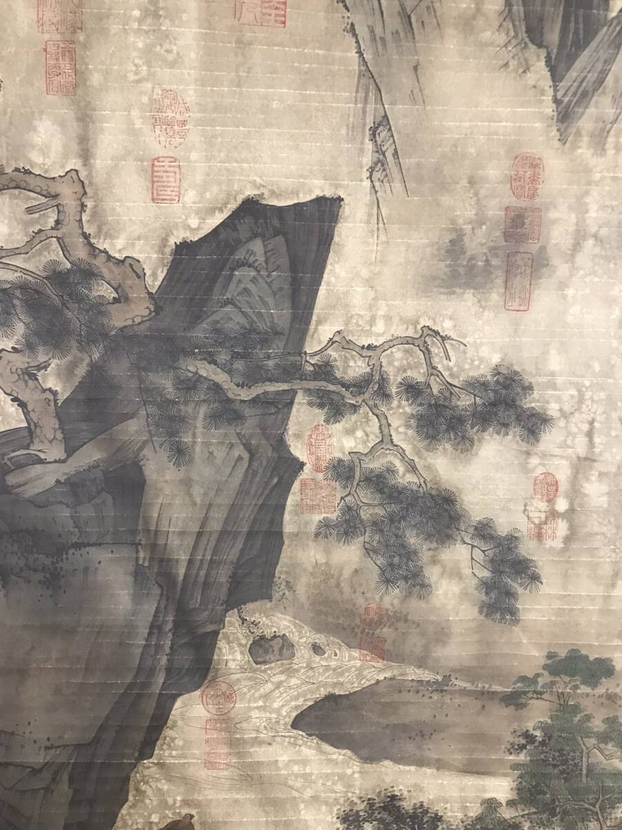 旧蔵 明代畫家 [文正明]山水画 中堂画 帶火漆 挂軸 稀少珍品 古美術品 古美味 L0326_画像2