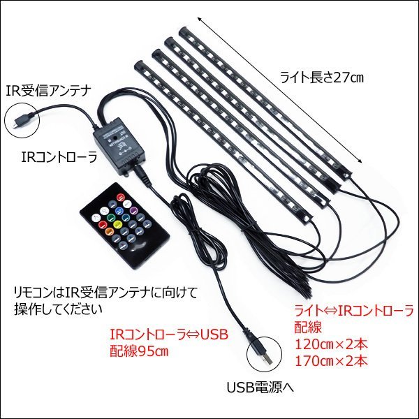 LED テープライト カラフル ライトバー 8色イルミ サウンドセンサー内蔵 USB電源 リモコン式 (98)/21Д_画像9