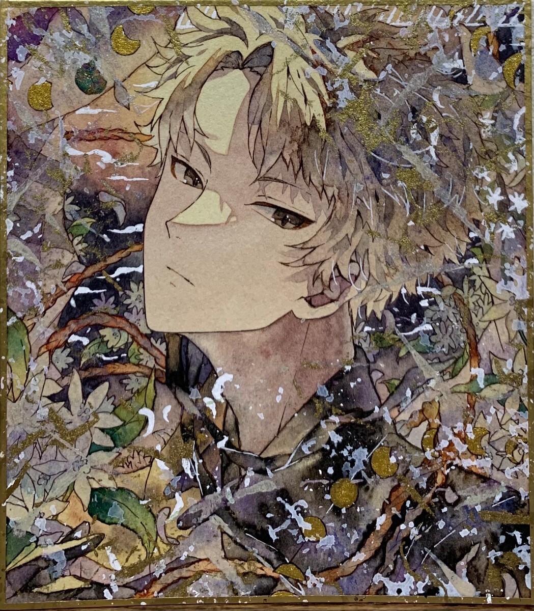 オリジナル　手描きイラスト 男の子　青年　和風　和風月名シリーズ　「卯月」　1/4色紙サイズ_画像3