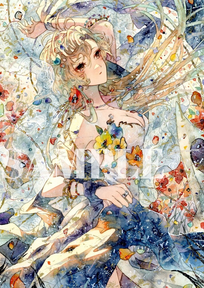 オリジナル　手描きイラスト 女の子　「花の踊り子」　A4サイズ_画像1